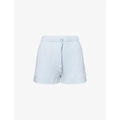 The Couture Club Womens Lightblue Contrast Ribbed Knitted Shorts In Animal Print