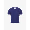 The Couture Club Womens Navy Contrast-stripe Short-sleeves Knitted Top Xxs In Blue