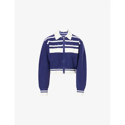 The Couture Club Womens Navy Contrast Striped Knitted Cardigan In Blue