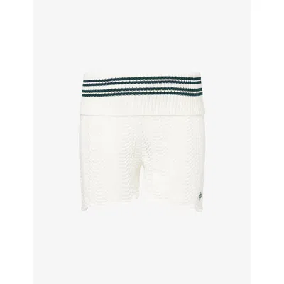The Couture Club Womens Forestgreen Crochet Fold Cotton Shorts In Multi