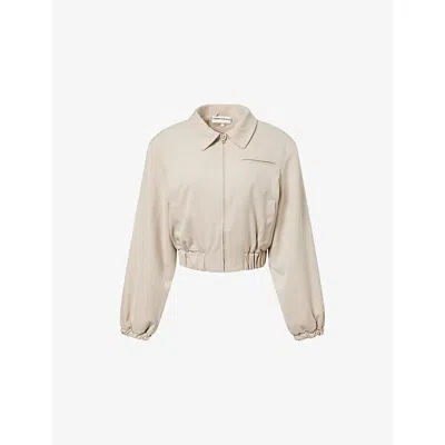 The Couture Club Womens Beige Cropped Tailored Woven Bomber Jacket In Neutral