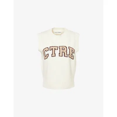 The Couture Club Womens Off White Ctre-intarsia Knitted Vest