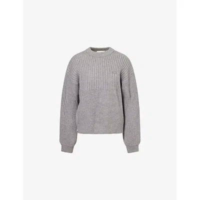 The Couture Club Womens Grey Marl Emblem-appliqué Mixed-knit Jumper
