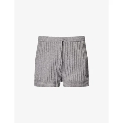 The Couture Club Womens Grey Marl Emblem-appliqué Ribbed Knit Shorts