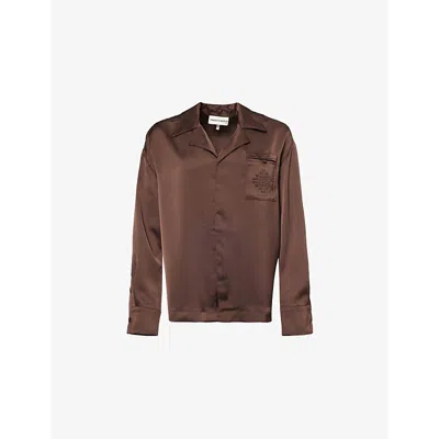 The Couture Club Womens Brown Emblem-logo Relaxed Satin Shirt