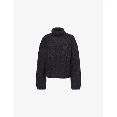 The Couture Club Womens  Embossed-emblem Roll-neck Knitted Jumper In Gray