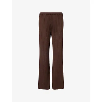 The Couture Club Womens Chocolate Embroidered-logo Ribbed Knit Trousers In Brown