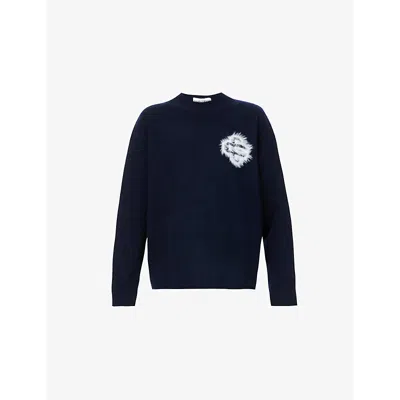 The Couture Club Womens Fluffy-emblem Round-neck Jumper Navy