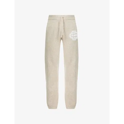 The Couture Club Womens Beige Fluffy-emblem Straight-leg Knitted Jogging Bottoms