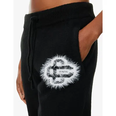 The Couture Club Womens Black Fluffy-emblem Straight-leg Knitted Jogging Bottoms