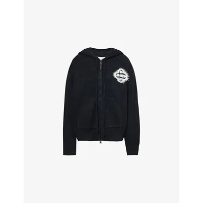 The Couture Club Womens  Fluffy-emblem Zip-up Knitted Hoody In Black
