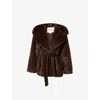 The Couture Club Womens Chocolate Hooded Peak-lapel Faux-fur Coat In Brown