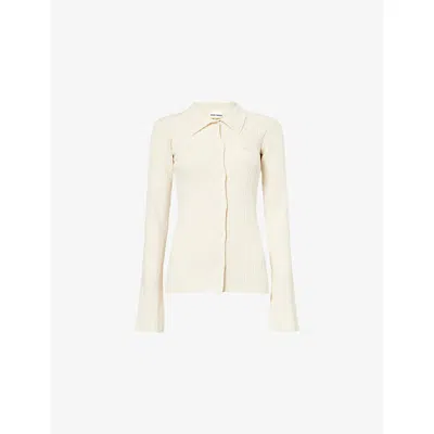 The Couture Club Womens  Logo-embroidered Stretch-rib Knitted Top In White