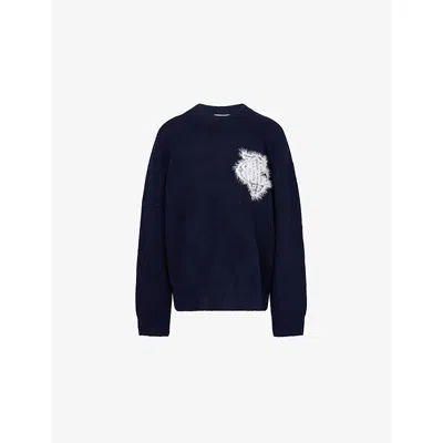 The Couture Club Womens  Monogram Emblem Round-neck Knitted Jumper In Blue