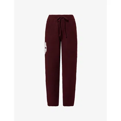 The Couture Club Womens Burgundy Monogram Fluffy Knitted Jogging Bottoms