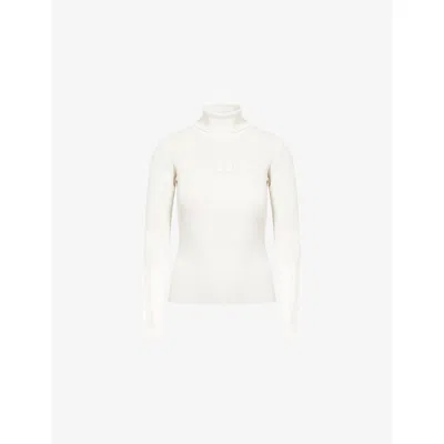 The Couture Club Womens Bone Ribbed Roll-neck Knitted Top In White