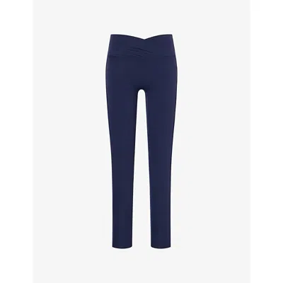 The Couture Club Womens Navy Sculpting Crossover-waistband Stretch-jersey Leggings In Animal Print
