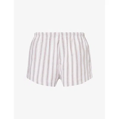 The Couture Club Womens Beige Stripe-print Double-waistband Cotton-blend Shorts