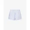 The Couture Club Womens Blue Stripe-print Double-waistband Cotton-blend Shorts