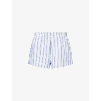 The Couture Club Womens Blue Stripe-print Double-waistband Cotton-blend Shorts