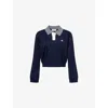 The Couture Club Womens Navy Striped-collar Embroidered-logo Polo Top In Blue