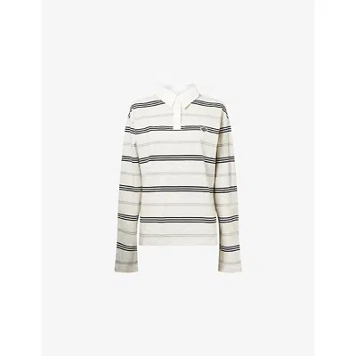 The Couture Club Womens Greymarl Striped Embroidered-logo Cotton-blend Polo Shirt In White