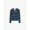 The Couture Club Womens Navy Striped Long-sleeves Cotton-blend Polo Shirt In Blue