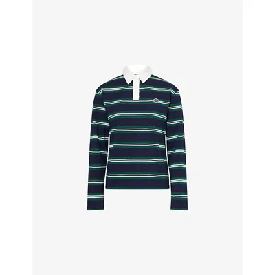 The Couture Club Womens Navy Striped Long-sleeves Cotton-blend Polo Shirt In Blue