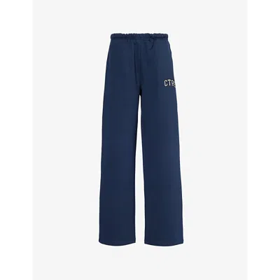 The Couture Club Womens Navy Wide-leg Mid-rise Cotton-blend Jogging Bottoms