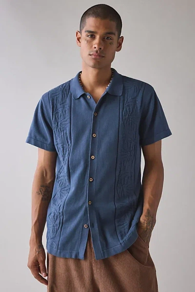 The Critical Slide Society Access Knit Short Sleeve Sweater Polo In Blue, Men's At Urban Outfitters
