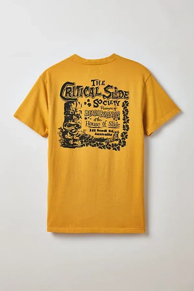 The Critical Slide Society Critical Slide Society Tiki Made To Fade Graphic Tee In Mustard, Men's At Urban Outfitters In Yellow