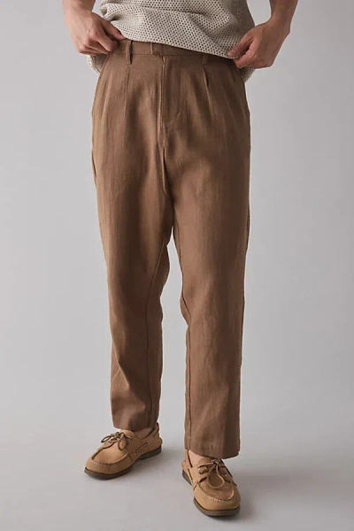 The Critical Slide Society Harrow Linen Pleated Trouser Pant In Tobacco, Men's At Urban Outfitters