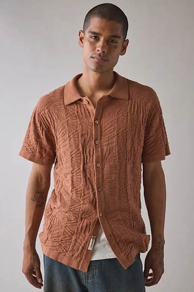 The Critical Slide Society Rails Knit Short Sleeve Sweater In Brown, Men's At Urban Outfitters
