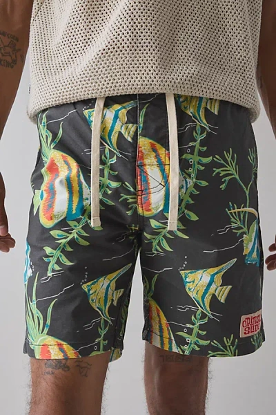 The Critical Slide Society Tropical Pattern 17" Swim Short In Black, Men's At Urban Outfitters