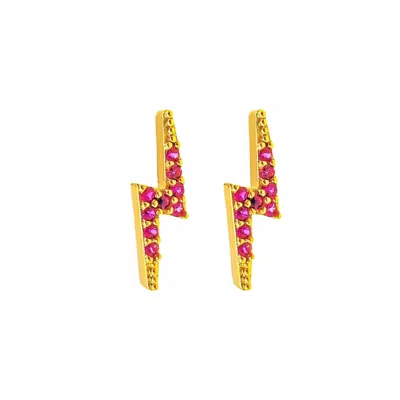 The Crowns Women's Agnetha Lightning Bolt Earrings In Ruby Red In Gold