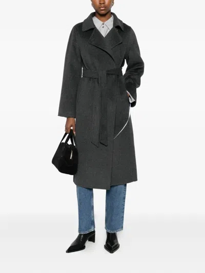 The Curated Collection Belted Tailored Coat In Gray