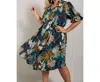 The Curve La Fit N Flaire Self Tie Ruffle Neck Dress - Plus In Green Multi In Green