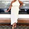 The Curve La Lizzo One Shoulder Pleated Dress In Soft Taupe In Beige
