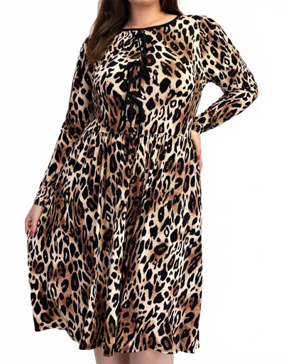 The Curve La Plus Size Animal Print Flare Dress With Bow Details In Black/camel