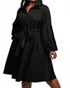 The Curve La Plus Size Button Front Fit And Flare Dress With Pockets In Black In Black