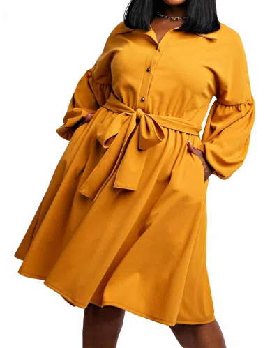 The Curve La Plus Size Button Front Fit And Flare Dress With Pockets In Mustard In Yellow