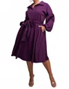 The Curve La Plus Size Button Front Fit And Flare Dress With Pockets In Purple In Purple