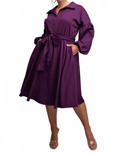The Curve La Plus Size Button Front Fit And Flare Dress With Pockets In Purple