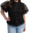 The Curve La Plus Size Dot Mesh Knit Shirt With Puff Sleeve In Black In Black