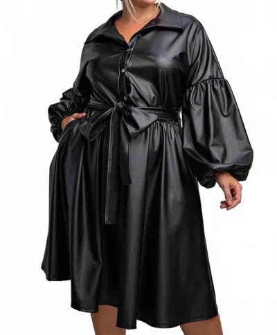 The Curve La Plus Size Faux Leather Button Front Fit Flare Dress In Black