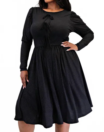 The Curve La Plus Size Glitter Knit Flare Dress With Bow Details In Black