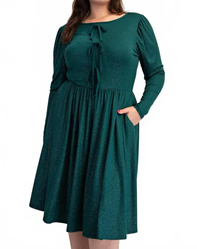 The Curve La Plus Size Glitter Knit Flare Dress With Bow Details In Hunter Green