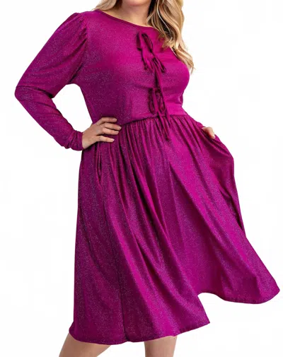 The Curve La Plus Size Glitter Knit Flare Dress With Bow Details In Magenta In Pink