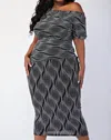 The Curve La Plus Size Glitter Knit Off Shoulder Knit Midi Dress In Black/silver In Gray
