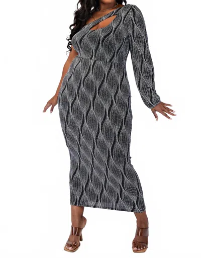 The Curve La Plus Size Glitter Knit One Shoulder Dress With Cutout In Black/silver